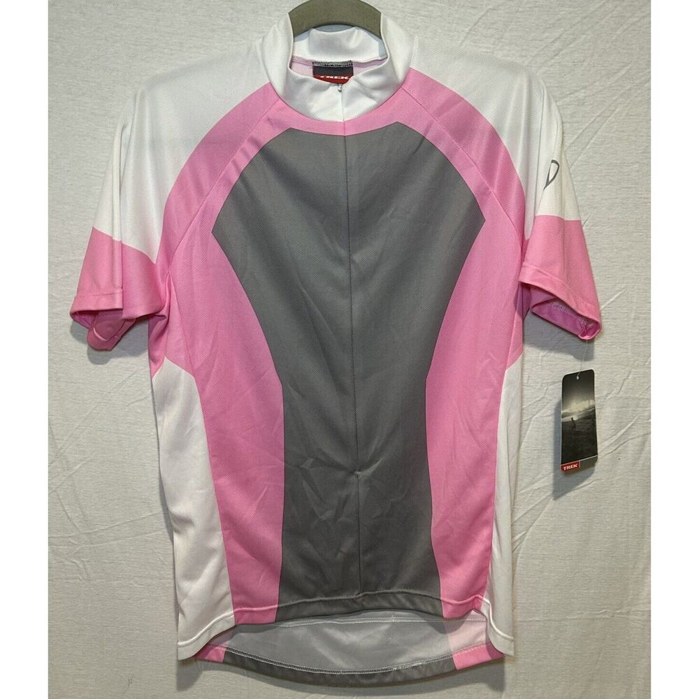 TREK Cycling Biking Jersey SHORT SLEEVE WOMEN'S PINK/white 3 POCKET Large